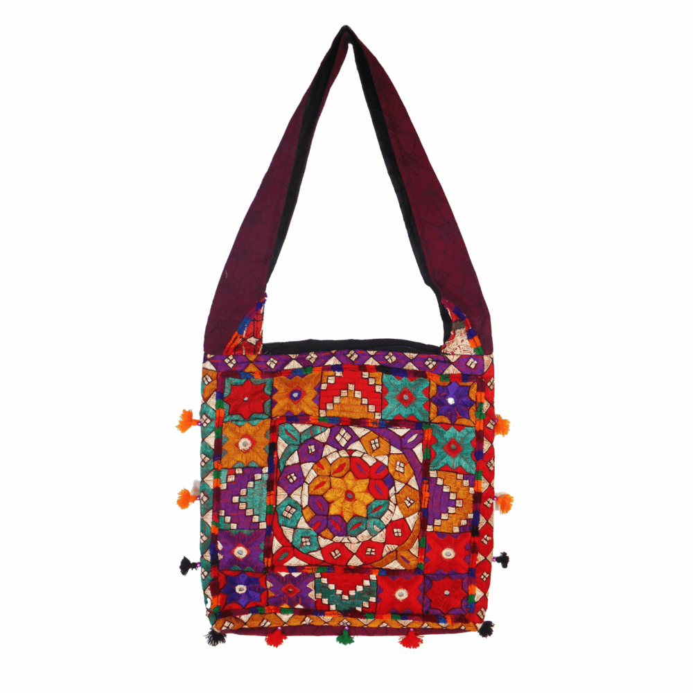 Hand Embroidered Boho Square-Shaped Shoulder Bag - Beechikki - Image 5