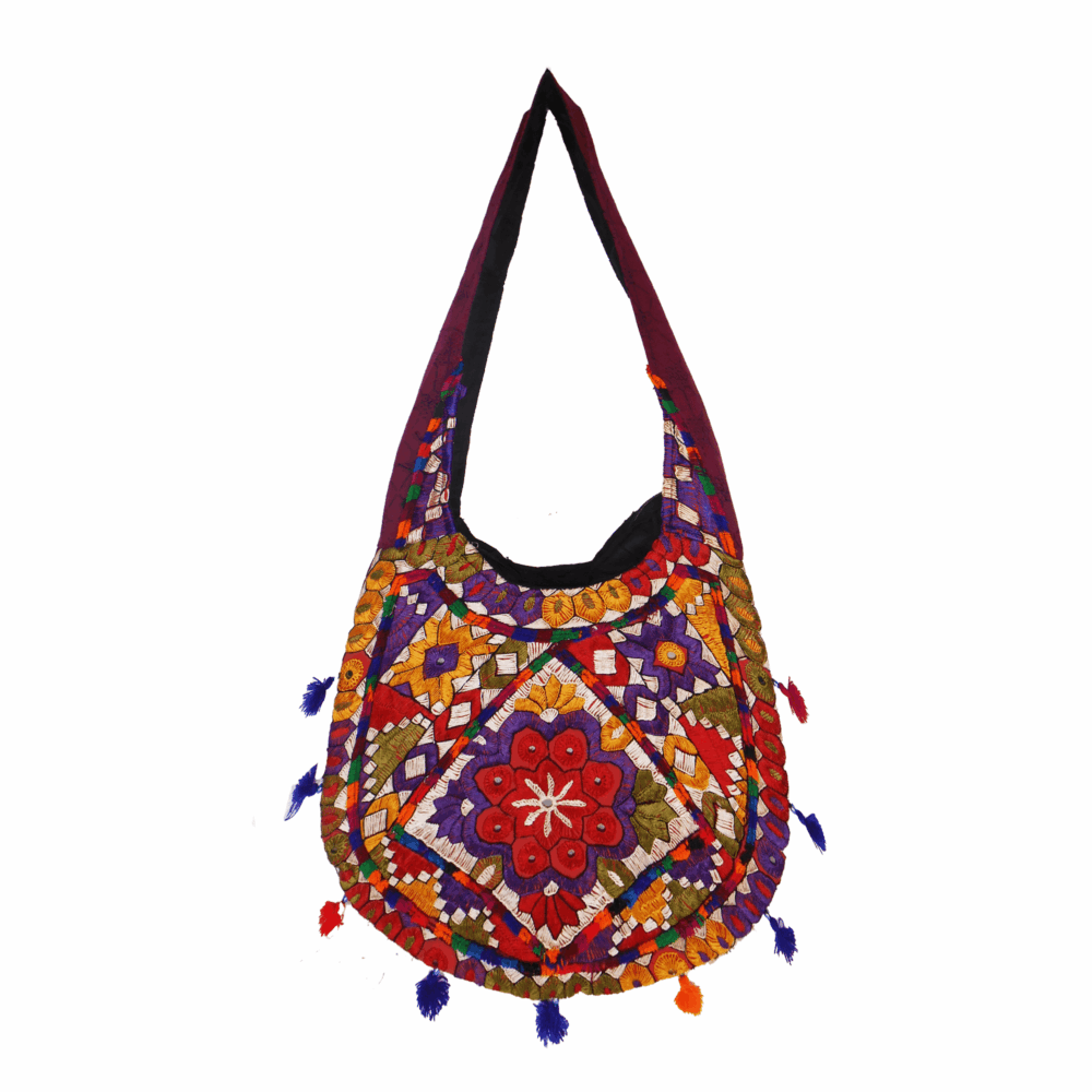 Hand Embroidered Long Strap Banjara Oval-Shaped Messenger Bag - Beechikki - Image 3
