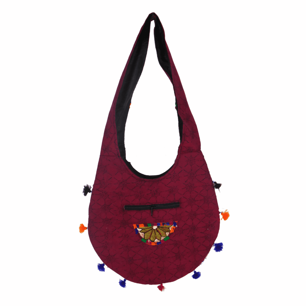 Hand Embroidered Long Strap Banjara Oval-Shaped Messenger Bag - Beechikki - Image 4