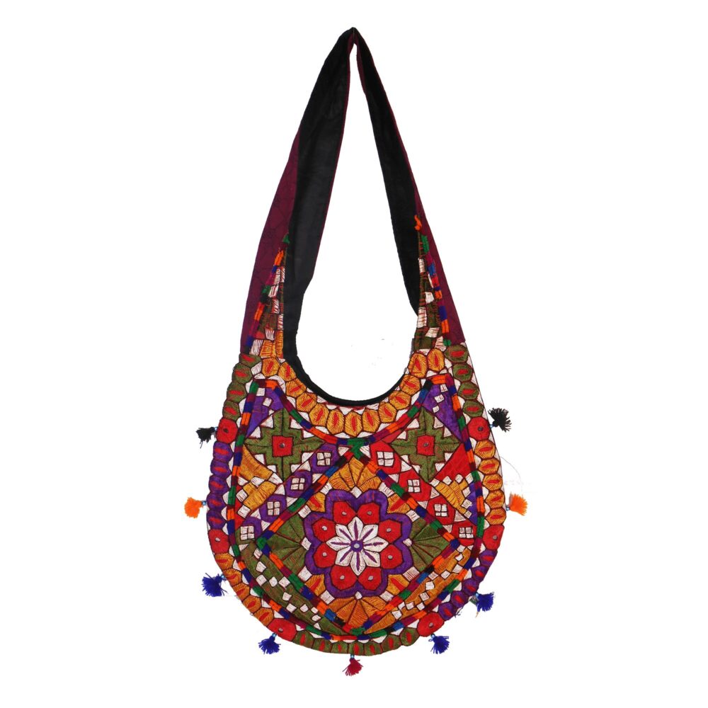 Hand Embroidered Long Strap Banjara Oval-Shaped Messenger Bag - Beechikki - Image 5