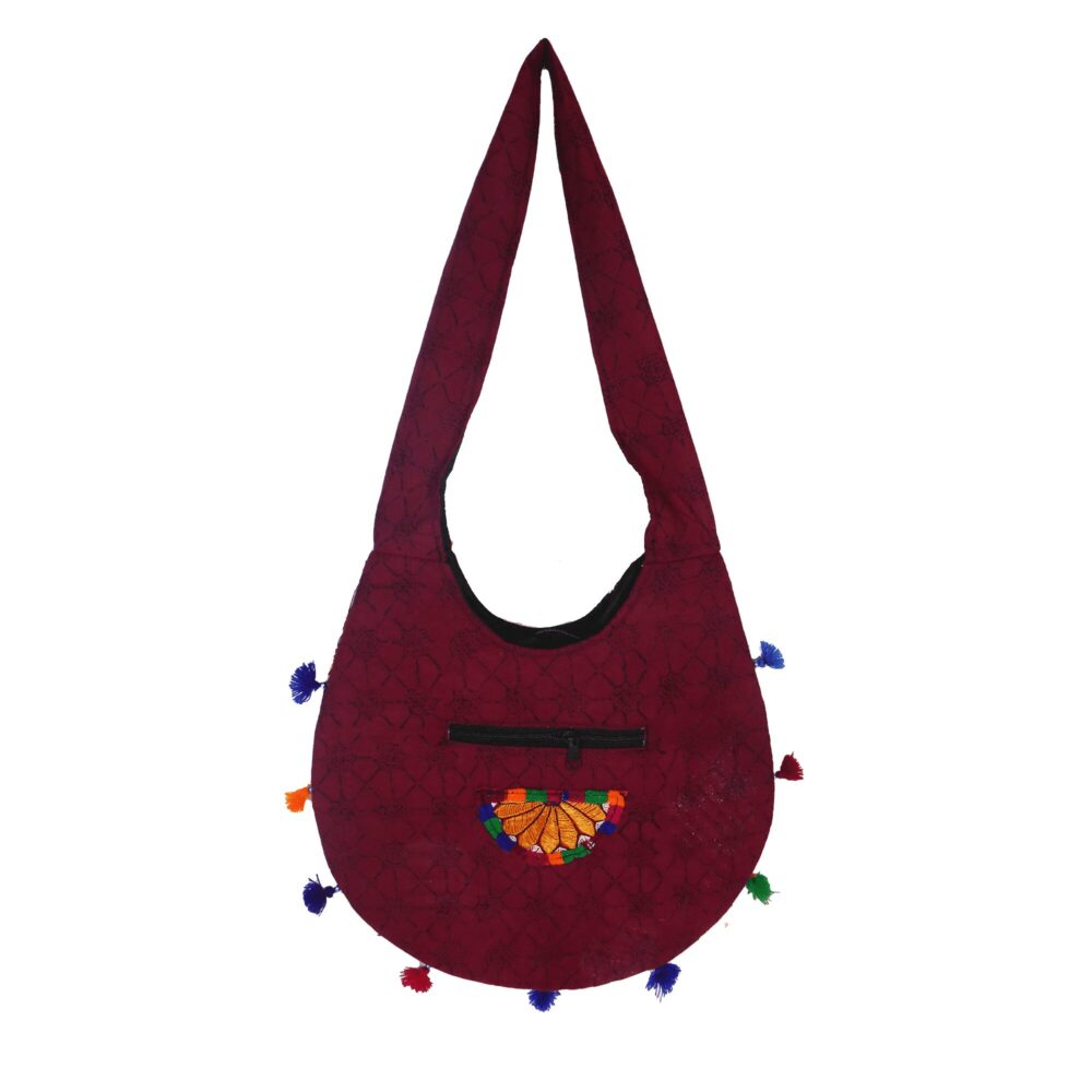 Hand Embroidered Long Strap Banjara Oval-Shaped Messenger Bag - Beechikki - Image 6