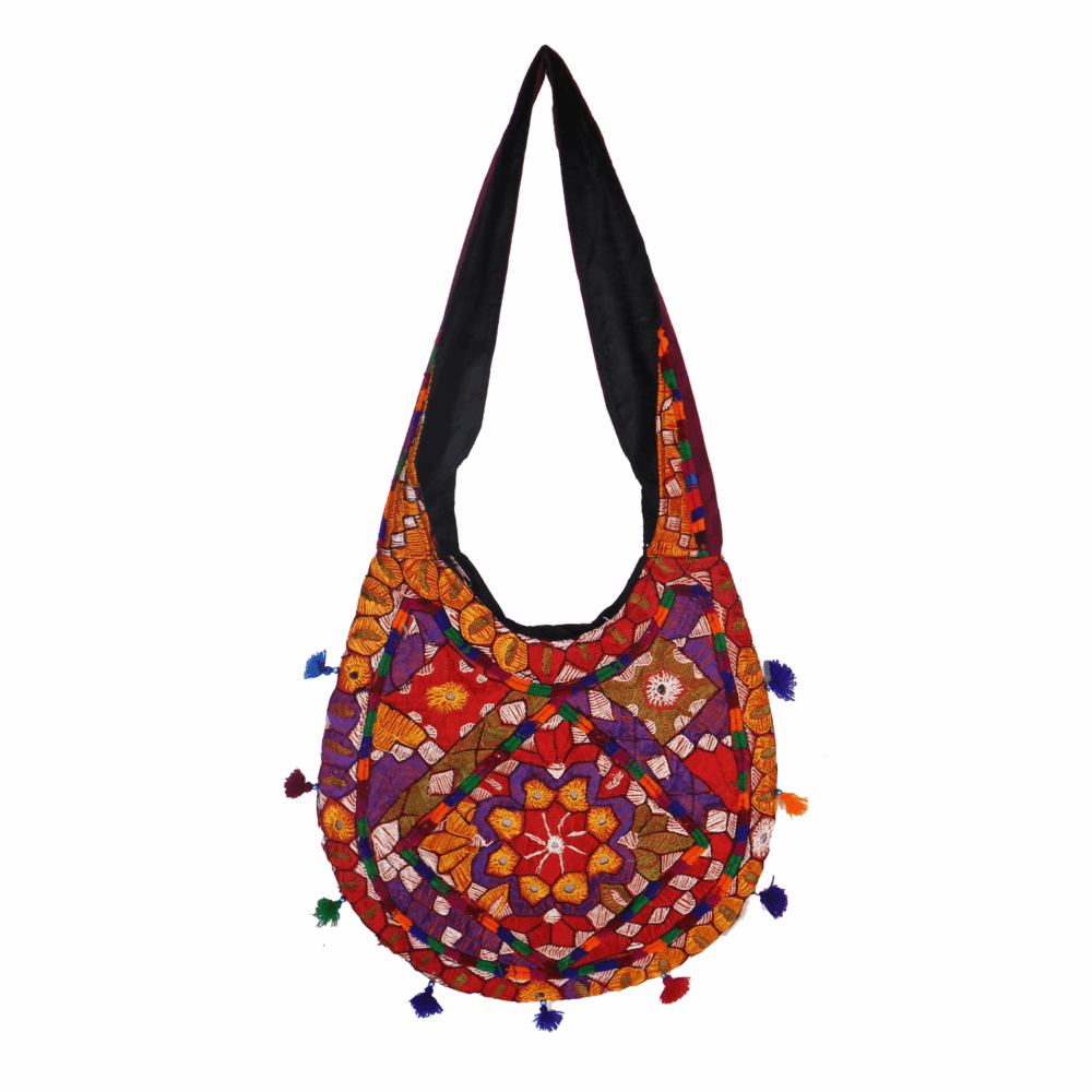Hand Embroidered Long Strap Banjara Oval-Shaped Messenger Bag - Beechikki - Image 7