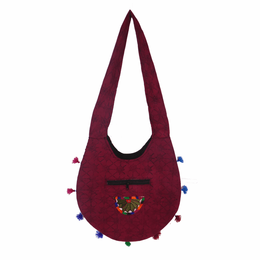Hand Embroidered Long Strap Banjara Oval-Shaped Messenger Bag - Beechikki - Image 8