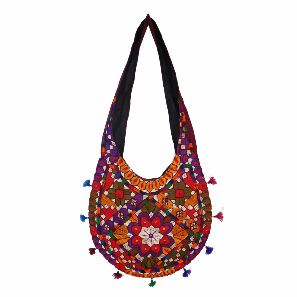 Hand Embroidered Long Strap Banjara Oval-Shaped Messenger Bag - Beechikki - Image 9