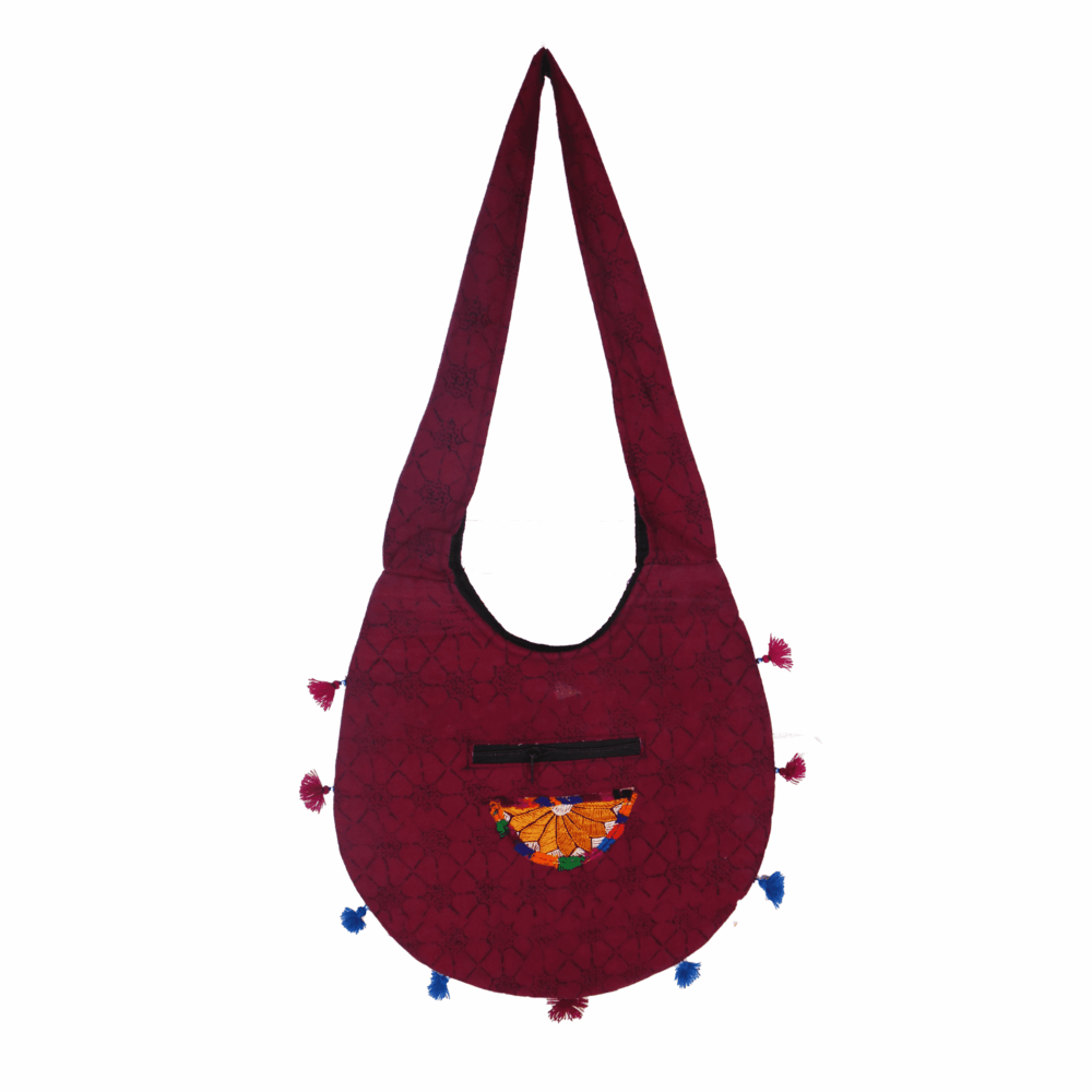 Hand Embroidered Long Strap Banjara Oval-Shaped Messenger Bag - Beechikki - Image 10