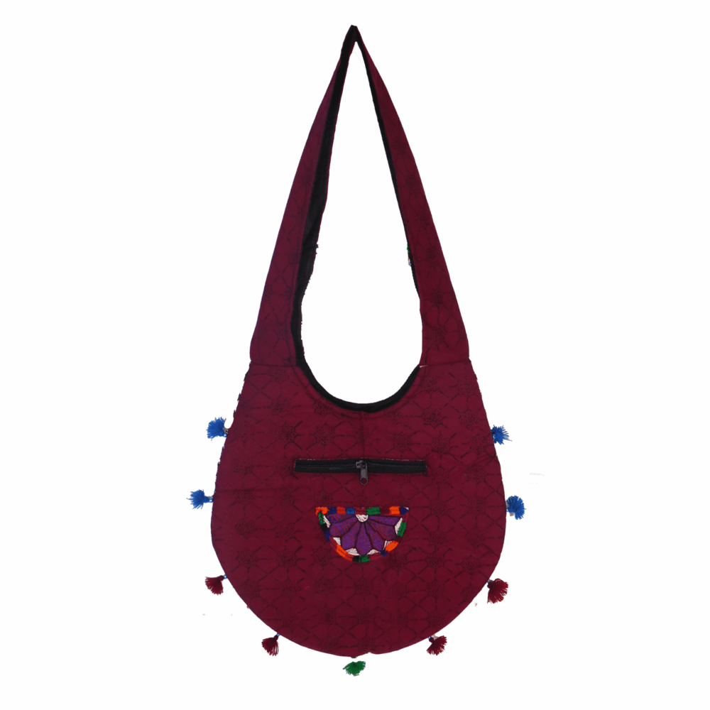 Hand Embroidered Long Strap Banjara Oval-Shaped Messenger Bag - Beechikki - Image 14
