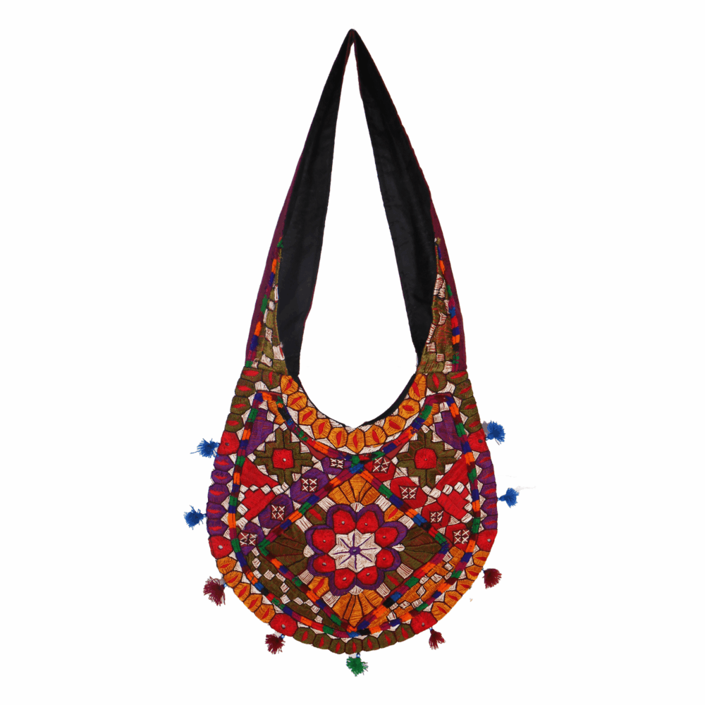 Hand Embroidered Long Strap Banjara Oval-Shaped Messenger Bag - Beechikki - Image 15