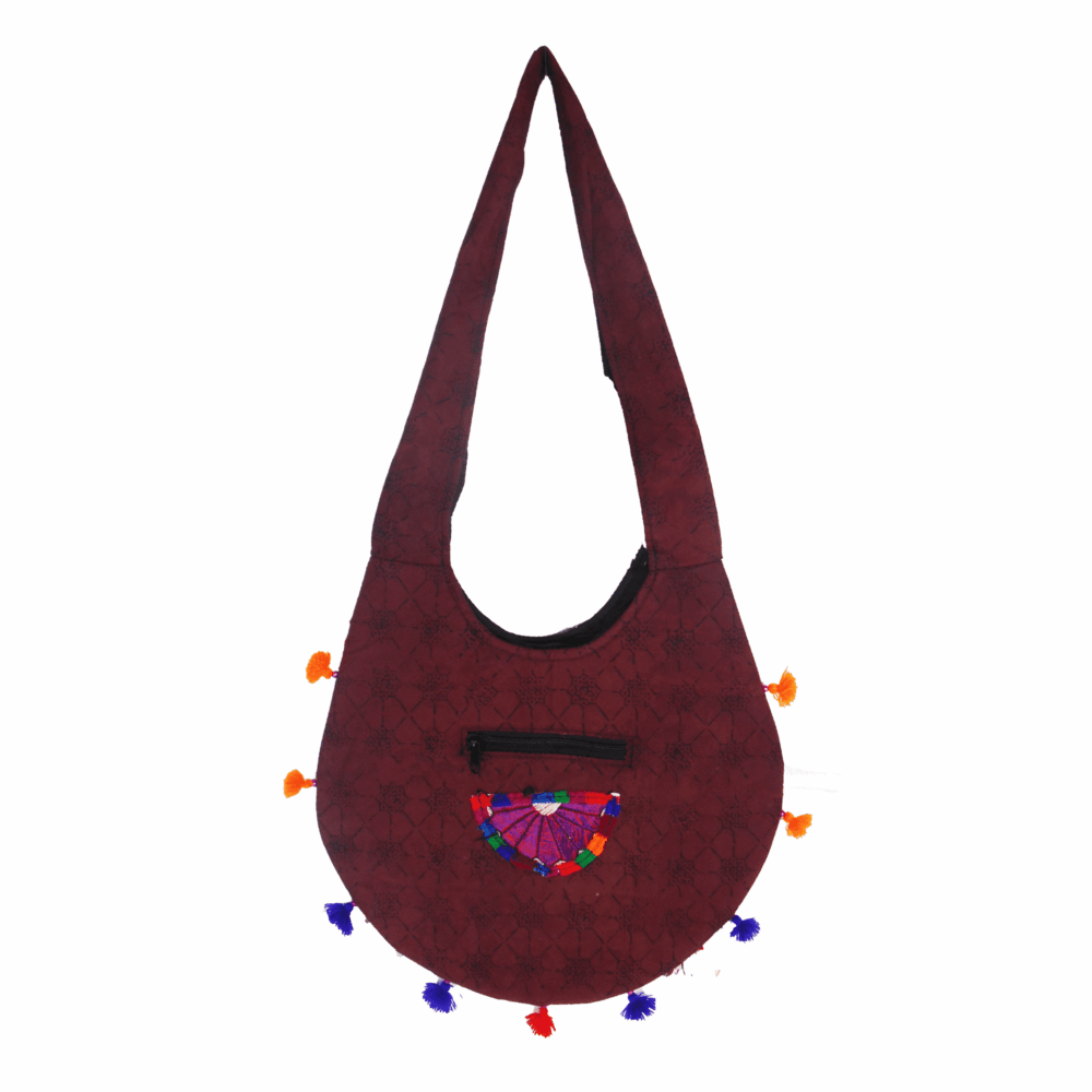 Hand Embroidered Long Strap Banjara Oval-Shaped Messenger Bag - Beechikki - Image 2
