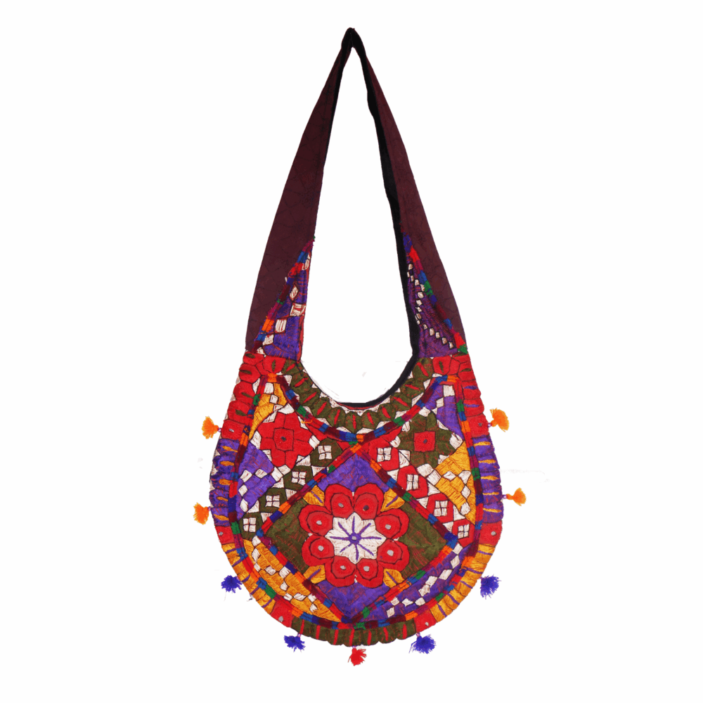 Hand Embroidered Long Strap Banjara Oval-Shaped Messenger Bag - Beechikki - Image 3