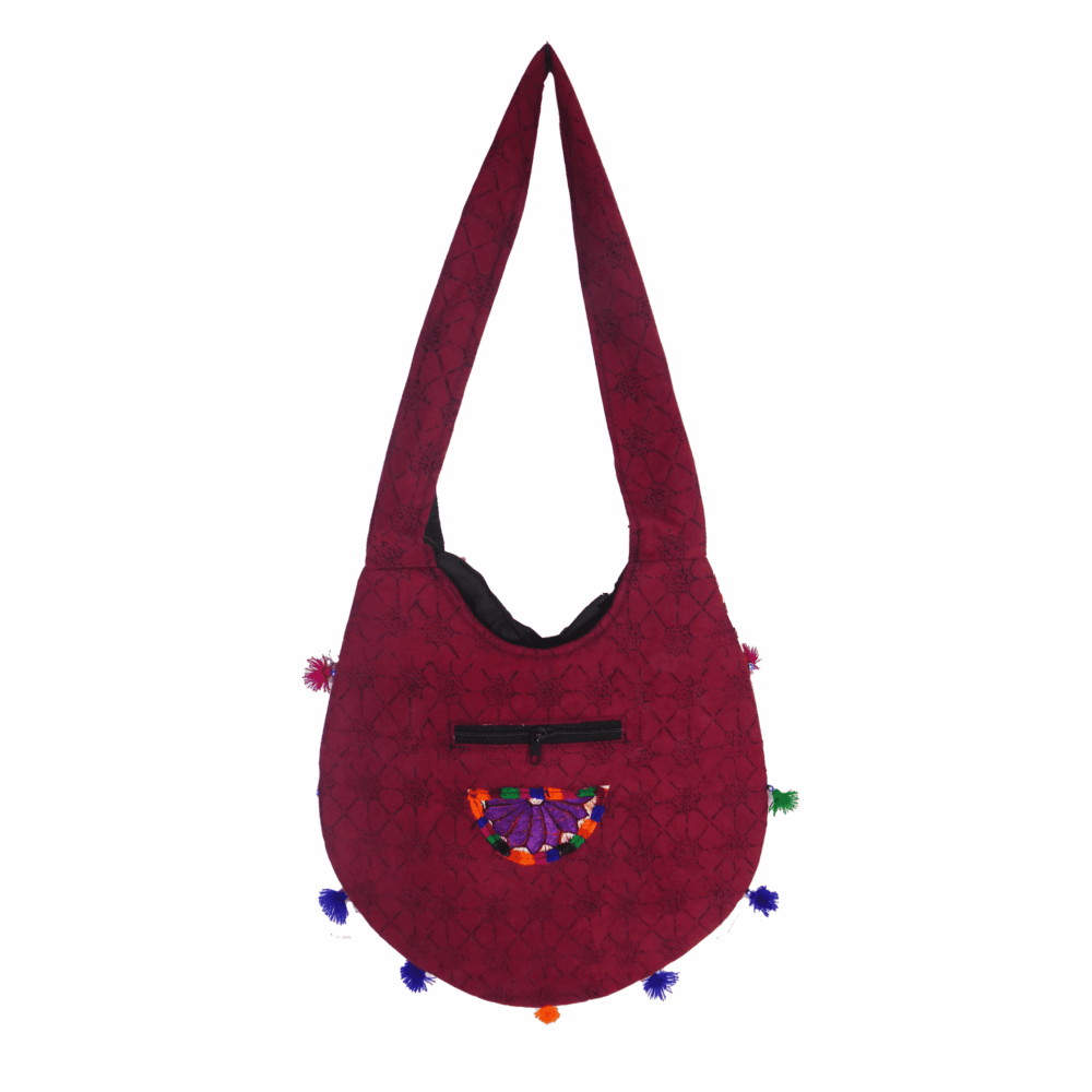 Hand Embroidered Long Strap Banjara Oval-Shaped Messenger Bag - Beechikki - Image 4