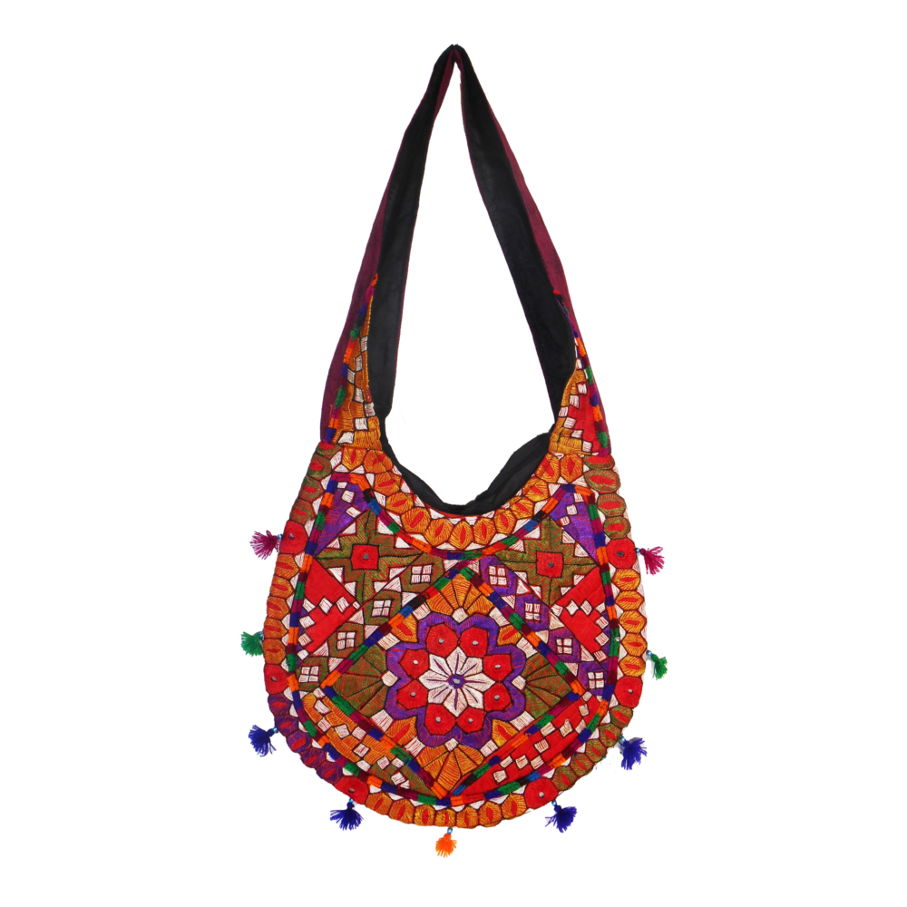 Hand Embroidered Long Strap Banjara Oval-Shaped Messenger Bag - Beechikki - Image 5