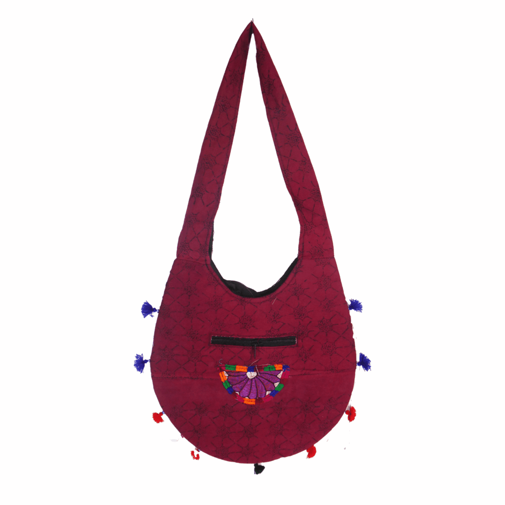 Hand Embroidered Long Strap Banjara Oval-Shaped Messenger Bag - Beechikki - Image 6
