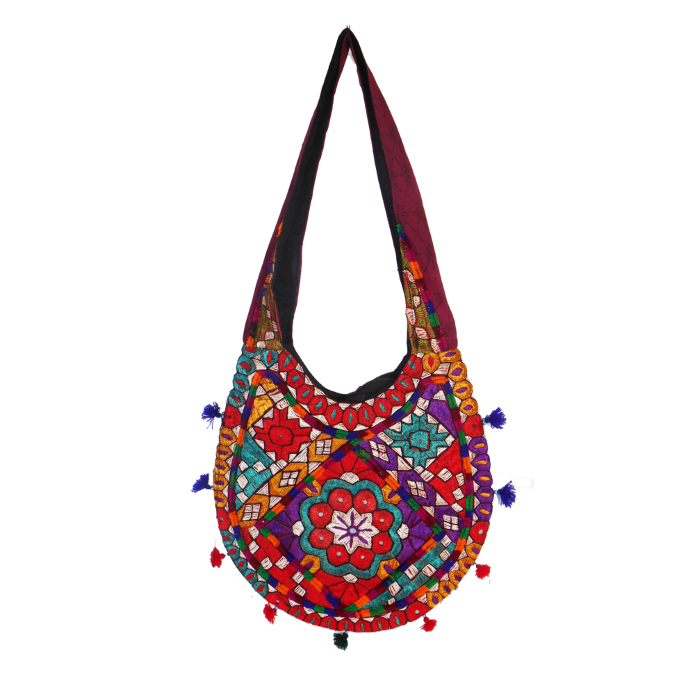 Hand Embroidered Long Strap Banjara Oval-Shaped Messenger Bag - Beechikki - Image 7