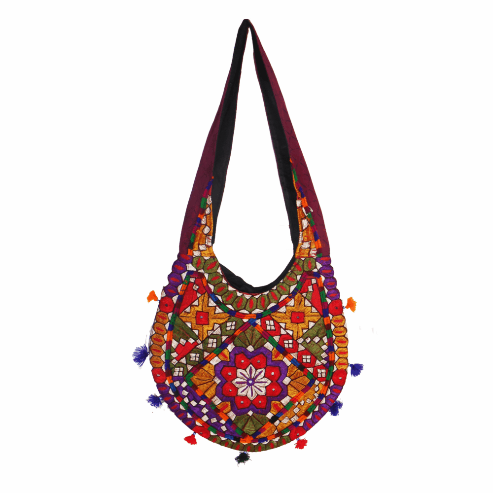 Hand Embroidered Long Strap Banjara Oval-Shaped Messenger Bag - Beechikki - Image 8