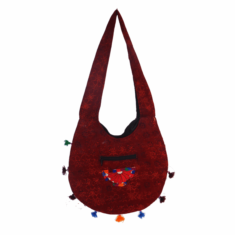 Hand Embroidered Long Strap Banjara Oval-Shaped Messenger Bag - Beechikki - Image 9