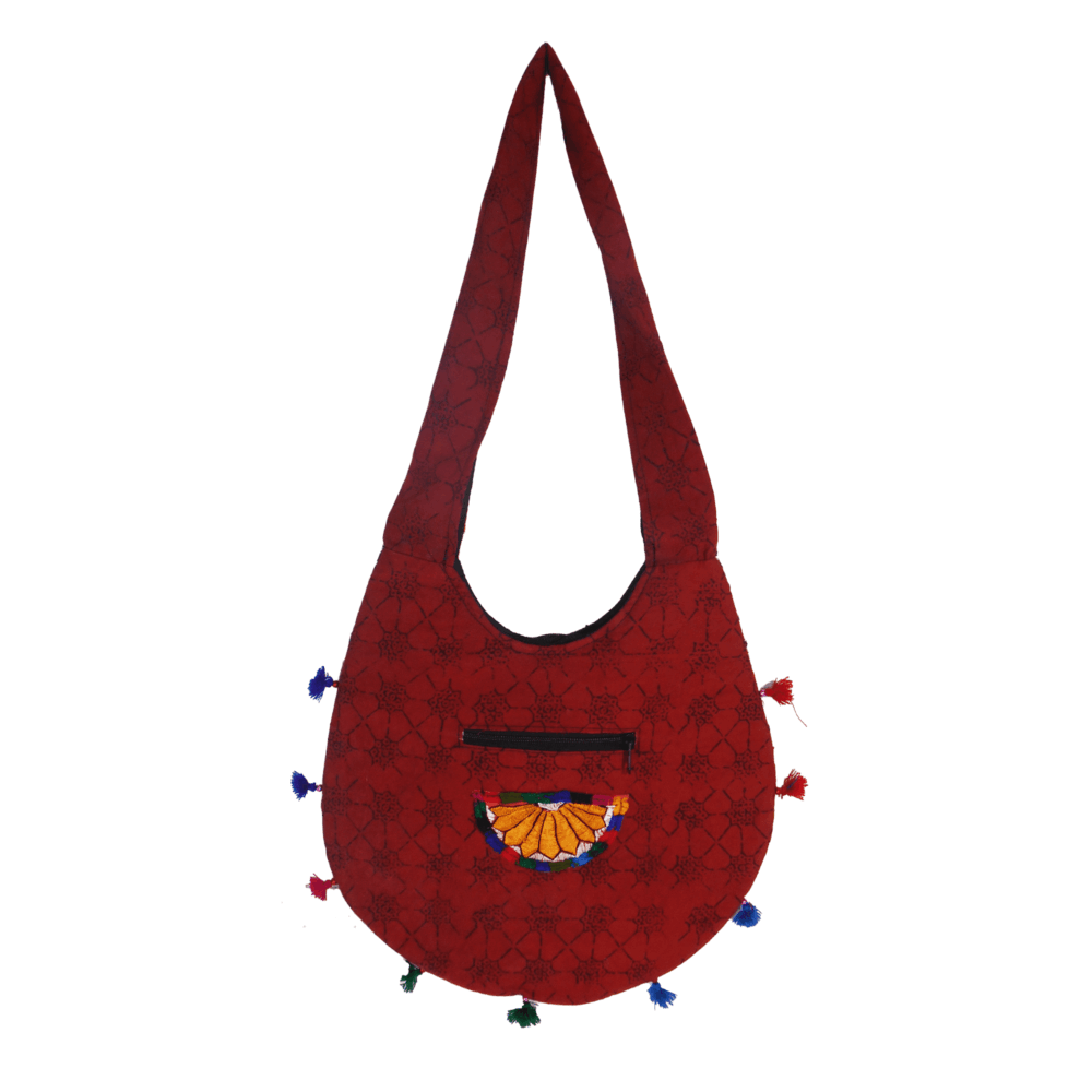 Hand Embroidered Long Strap Banjara Oval-Shaped Messenger Bag - Beechikki - Image 11