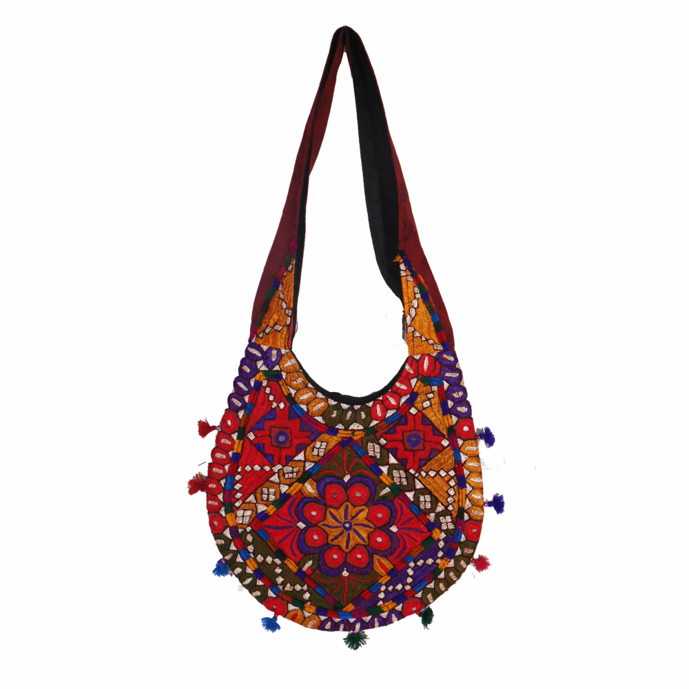Hand Embroidered Long Strap Banjara Oval-Shaped Messenger Bag - Beechikki - Image 12