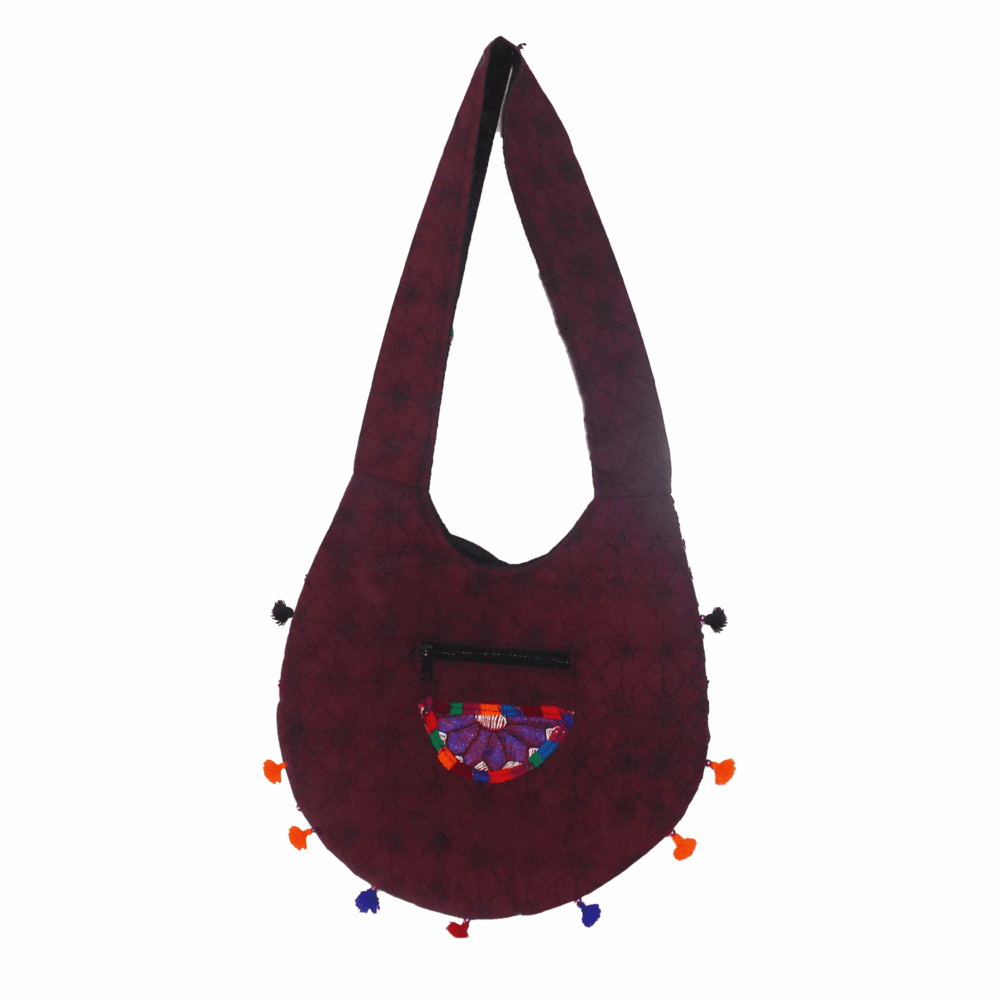 Hand Embroidered Long Strap Banjara Oval-Shaped Messenger Bag - Beechikki - Image 13