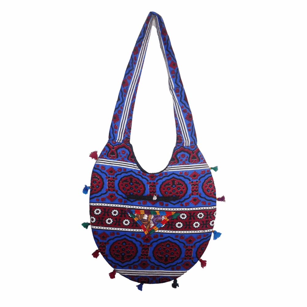 Hand Embroidered Long Strap Banjara Oval-Shaped Messenger Bag - Beechikki - Image 15