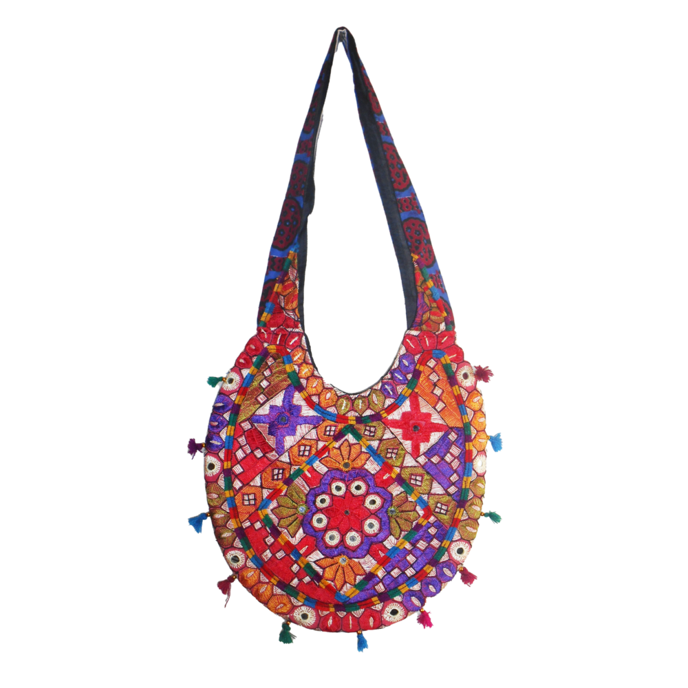Hand Embroidered Long Strap Banjara Oval-Shaped Messenger Bag - Beechikki - Image 16