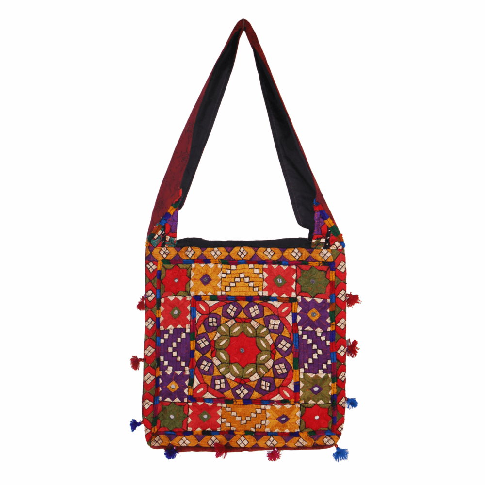 Hand Embroidered Boho Square-Shaped Shoulder Bag - Beechikki - Image 3