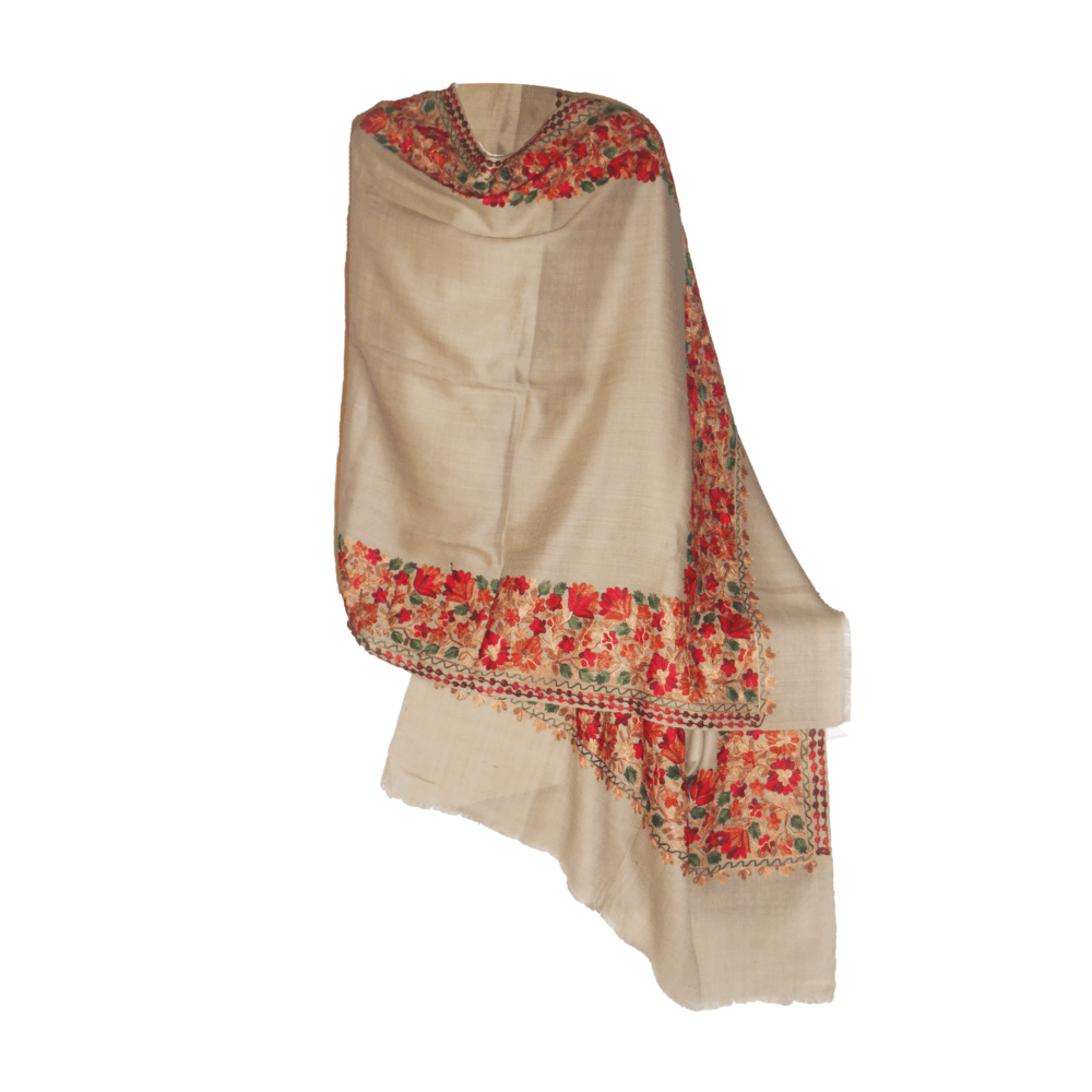 Embroidered Floral Border Cotton Shawl - Beechikki - Image 3