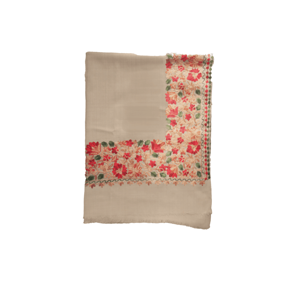 Embroidered Floral Border Cotton Shawl - Beechikki - Image 4