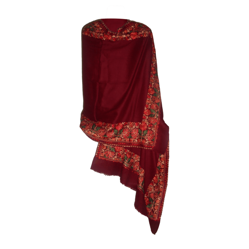 Embroidered Floral Border Cotton Shawl - Beechikki - Image 6