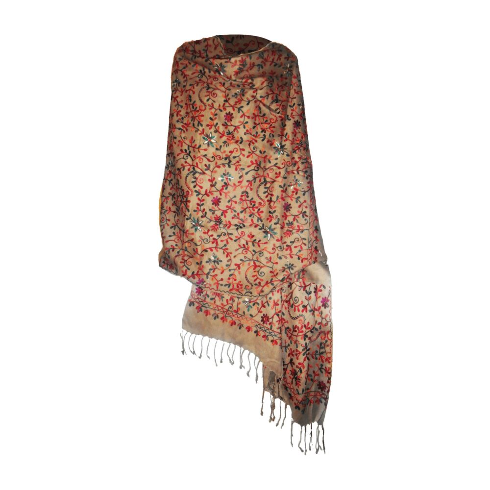 Embroidered Floral Vine Cotton Shawl - Beechikki - Image 3