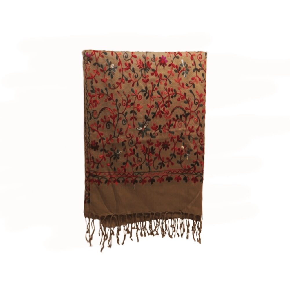 Embroidered Floral Vine Cotton Shawl - Beechikki - Image 4