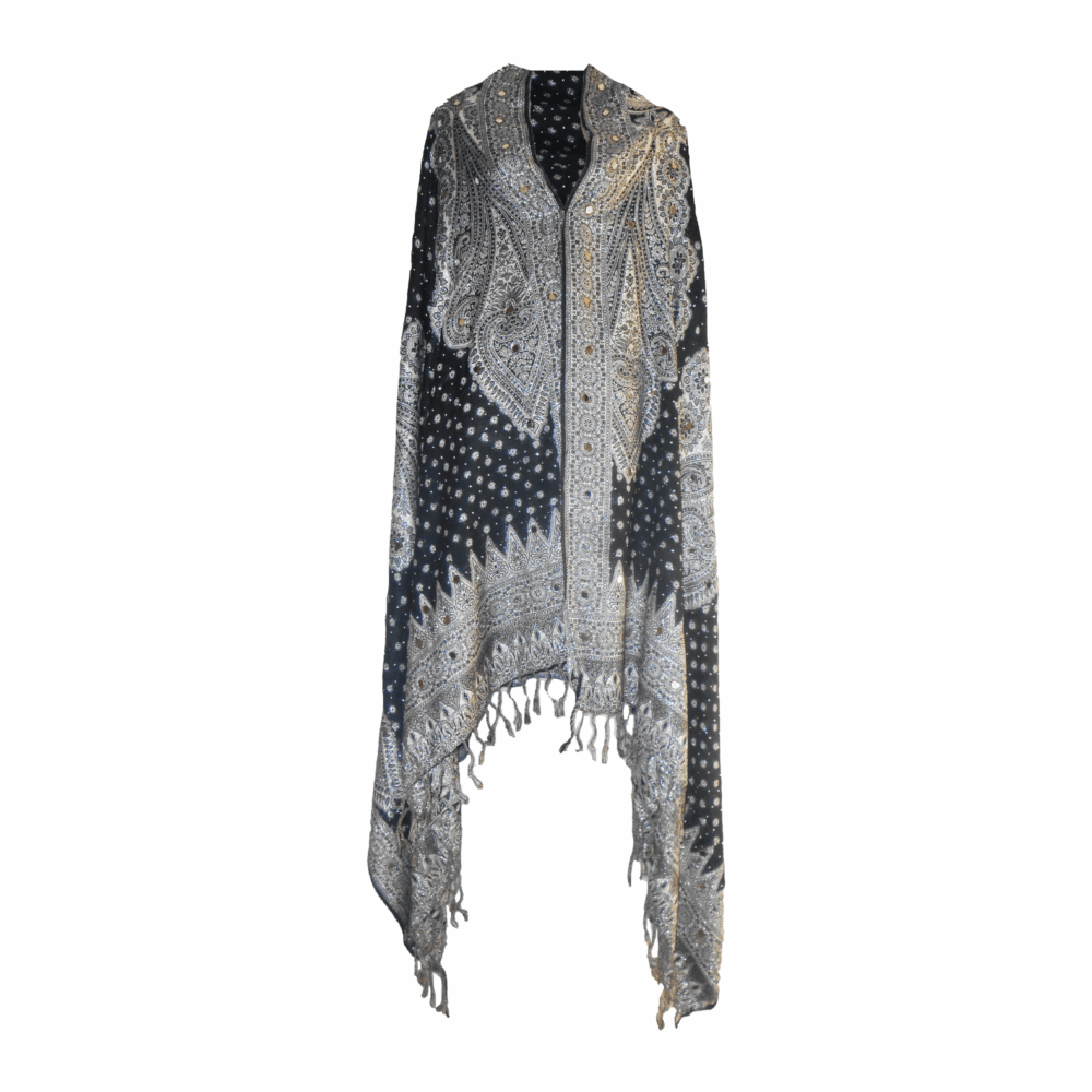 Hand-Set Mirror Work Sequin Shawl Wrap - Beechikki - Image 3