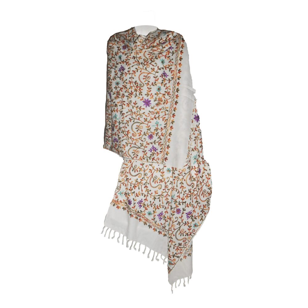 Embroidered Floral Vine Cotton Shawl - Beechikki - Image 7