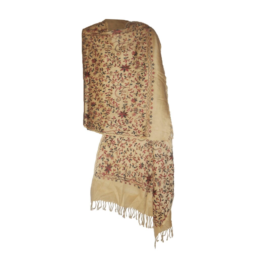Embroidered Floral Vine Cotton Shawl - Beechikki - Image 9