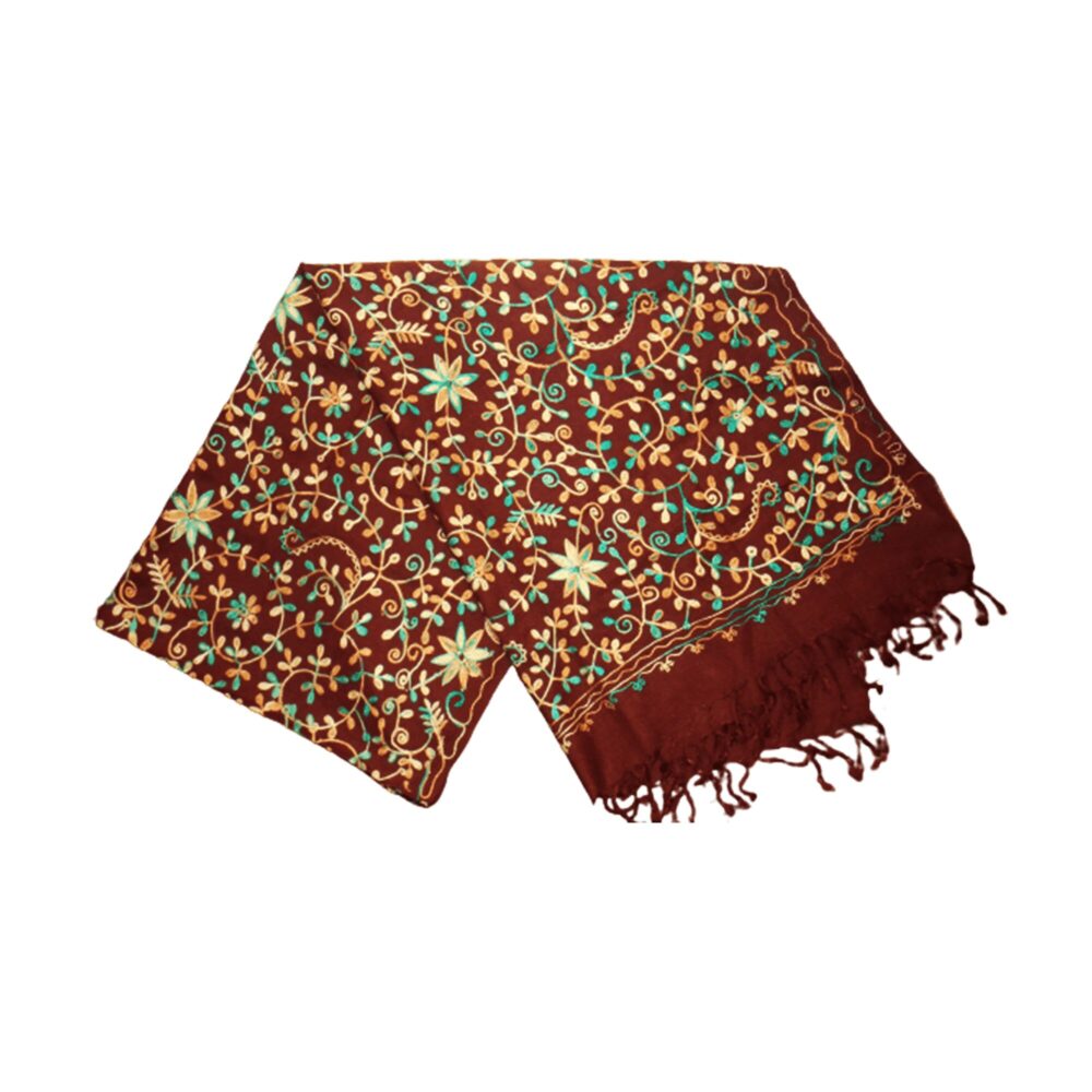 Embroidered Floral Vine Cotton Shawl - Beechikki - Image 11