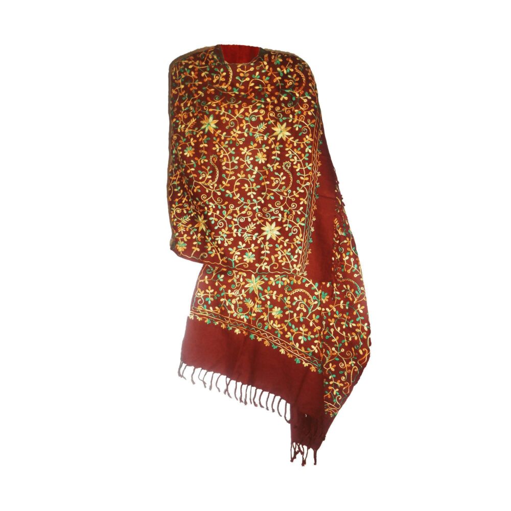 Embroidered Floral Vine Cotton Shawl - Beechikki - Image 12