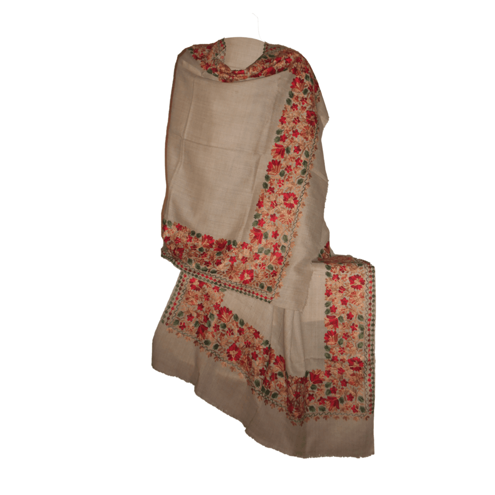 Embroidered Floral Border Cotton Shawl - Beechikki - Image 9