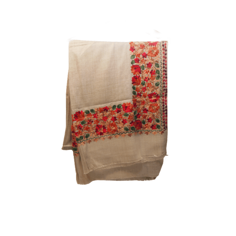 Embroidered Floral Border Cotton Shawl - Beechikki - Image 10