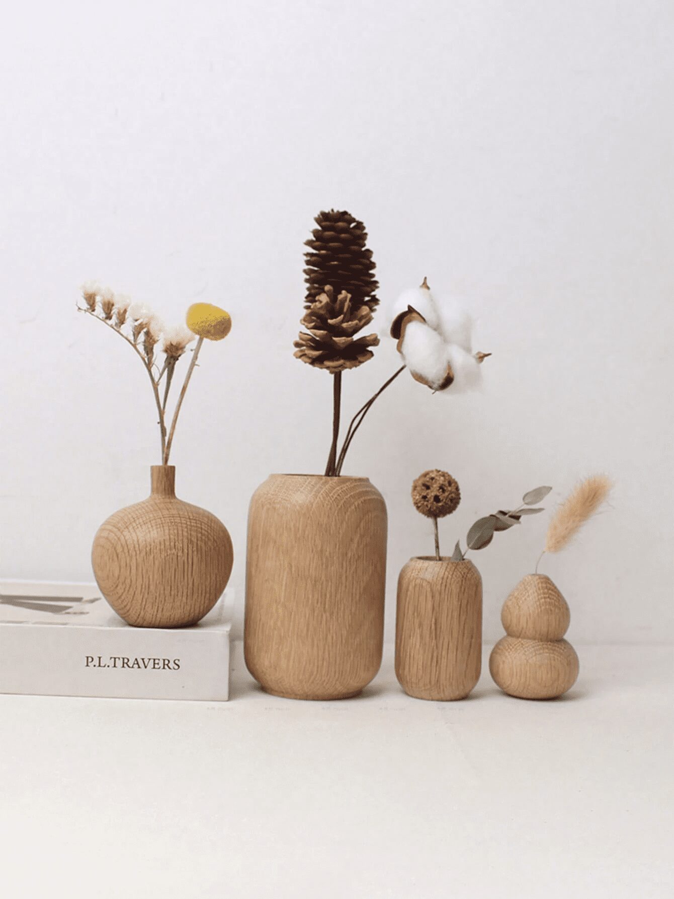 Japanese Simple Wooden Flower Vase | Minimalist Glass Vase for Home & Office Decoration