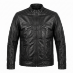 Ozil Men's Diamond Quilted Biker Jacket – Genuine Sheepskin Leather, Black