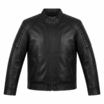 Ozil Men's Quilted Snap Collar Racer Jacket – Genuine Sheepskin Leather, Black - Image 2