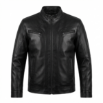 Ozil Men's Leather Racer Biker Jacket – Genuine Sheepskin, Black - Image 3
