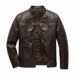 Ozil Men's Box-Stitch Snap Collar Racer Jacket – Genuine Sheepskin Leather, Dark Brown - Image 4