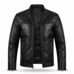 Ozil Men's Leather Racer Biker Jacket – Genuine Sheepskin, Black - Image 5