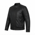 Ozil Men's Quilted Snap Collar Racer Jacket – Genuine Sheepskin Leather, Black - Image 7