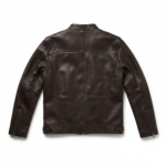 Ozil Men's Box-Stitch Snap Collar Racer Jacket – Genuine Sheepskin Leather, Dark Brown - Image 3