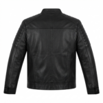 Ozil Men's Quilted Snap Collar Racer Jacket – Genuine Sheepskin Leather, Black - Image 3