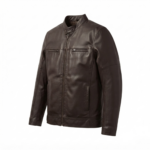 Ozil Men's Box-Stitch Snap Collar Racer Jacket – Genuine Sheepskin Leather, Dark Brown - Image 6