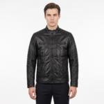 Ozil Men's Diamond Quilted Biker Jacket – Genuine Sheepskin Leather, Black - Image 7