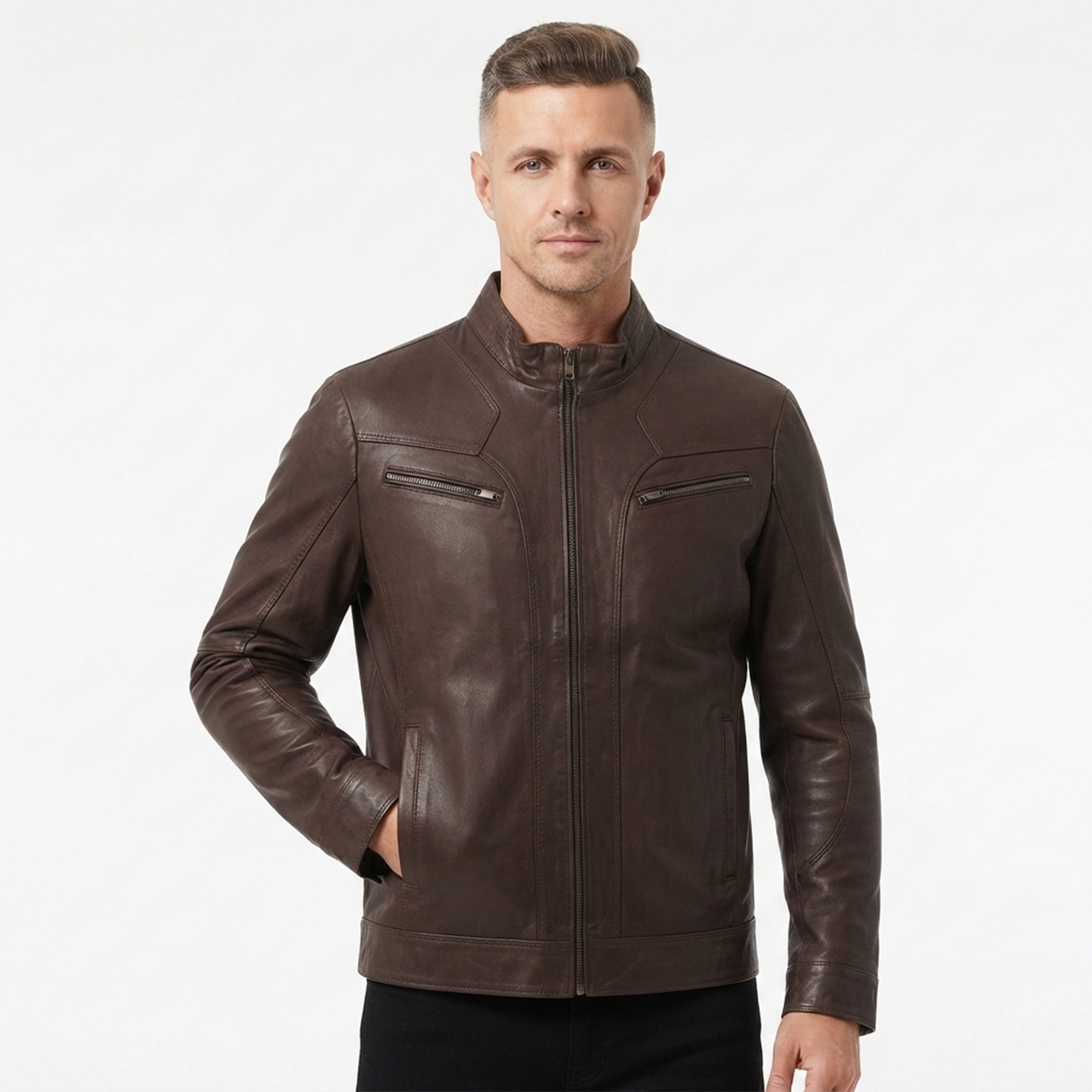 Ozil Men's Weathered Grain Racer Jacket – Genuine Sheepskin Leather
