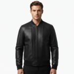 Ozil Men's Leather Bomber Jacket – Genuine Sheepskin Leather, Black